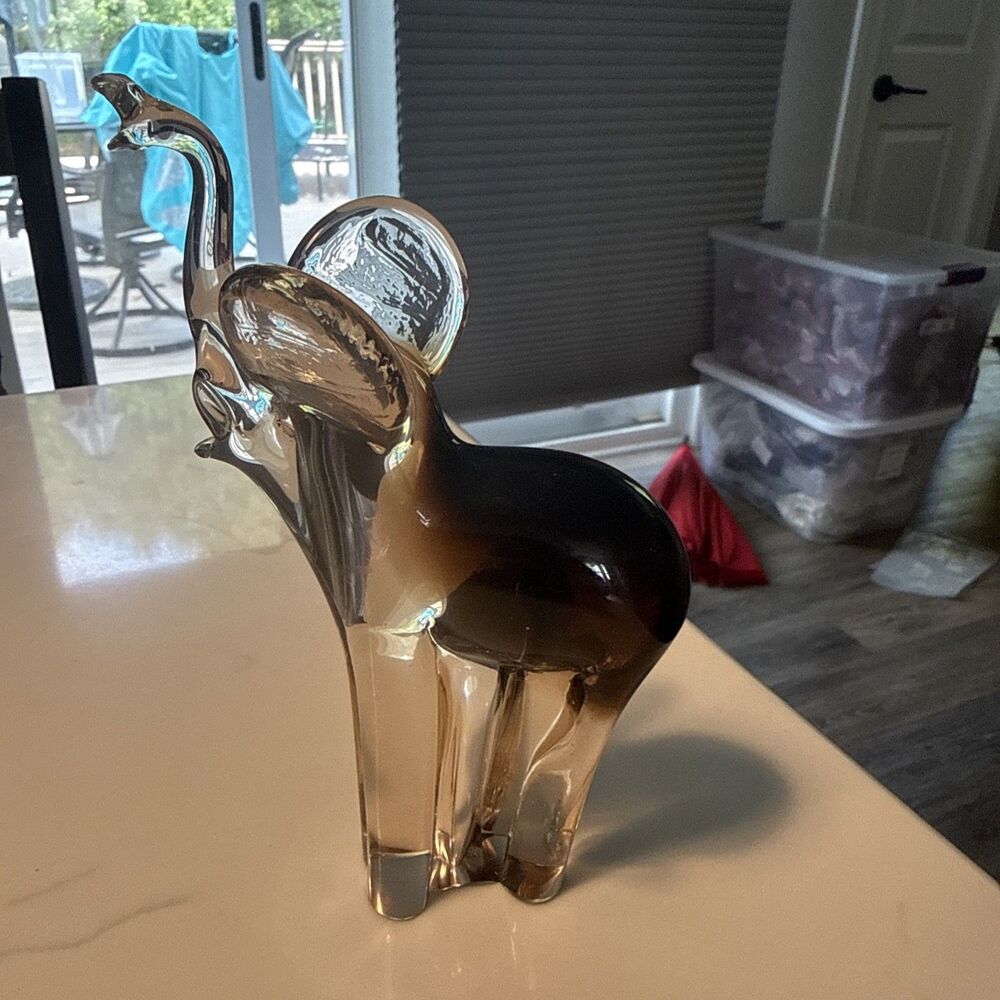 Smokey Brown Clear MID CENTURY MODERN Large GLASS ELEPHANT